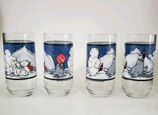 Vintage 1987 Coca Cola Polar Bear Cubs And Seal Design 16 Oz Drinking Glasses