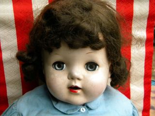 Antique Large 21 Inch Girl Doll,  Pretty Face With Weird Body Speaker.