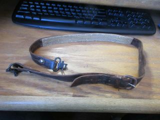Vintage 1” Brown Leather Rifle Sling With Swivels Unbranded
