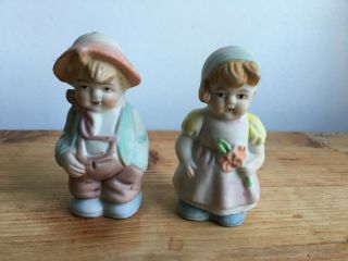 Vintage Painted Bisque Girl And Boy Salt & Pepper Shakers