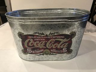 Vintage Coca Cola Galvanized Metal Ice Bucket Party Cooler Tin Coke