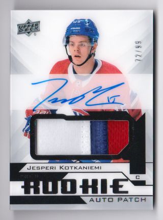 Jesperi Kotkaniemi 2018 - 19 Ud Premier Rookie Auto 3 Color Patch Rc 72/99 Hockey