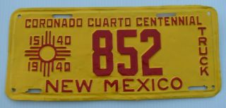 Rare 1940 Mexico Low Number Truck License Plate " 852 " 3 Digit Nm 40
