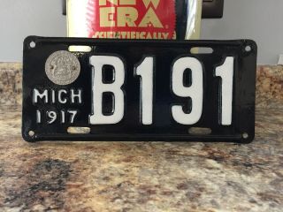 1917 Michigan License Plate Short 4 Digit Vintage Mancave Antique Old Tag