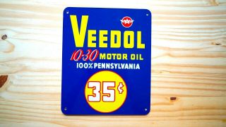 Vintage Veedol 10 - 30 Motor Oil Porcelain Enamel12  X 10  Sign Gas Pump Plate Nr
