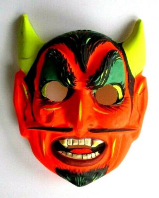 Vtg 1960s - 1970s Devil Plastic Halloween Mask