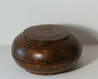 Vintage Hand Turned Burl Wood Round Covered Box 7 3/8 "