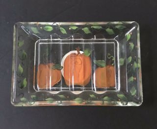 Vtg Glass Soap Dish Hand Painted Pumpkins Chrys