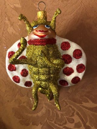 Slavic Treasures Vintage Ornament Glass Polka Dot Ladybug - Red,  White,  Gold