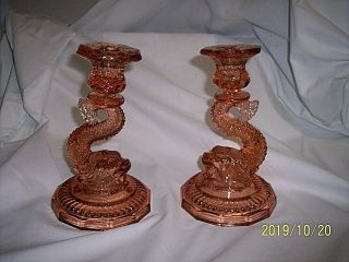 Vintage Set Of Pink Sea Serpent Candlesticks Holders