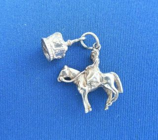 Vintage 925 Sterling Silver Charm The Queen On Horseback & Royal Crown