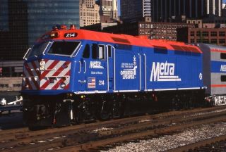 Metra Railroad Locomotive 214 Chicago Il 1996 Photo Slide