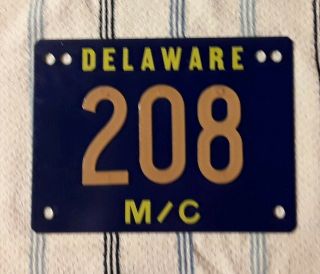 Delaware Motorcycle License Plate Never Issued,  Riveted Numbers,  Early Blue Gold
