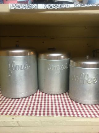 Vintage Metal Cannisters.  Perfect For Your Farm House Decor