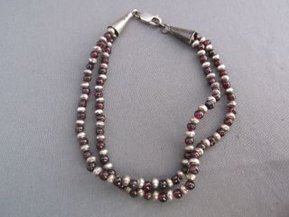 Vintage Sterling Ball Garnet Bead Double Strand Bracelet/anklet