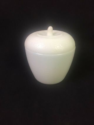 Vtg Hazel Atlas White Milk Glass Apple Lidded Jelly Jam Jar Pot