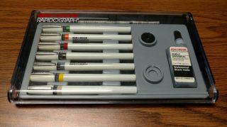 Koh - I - Noor Rapidograph Technical Artist Pen 7 Pen Set 3165 Vintage Usa Made
