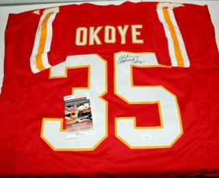 Christian Okoye Autographed Signed Kansas City Chiefs Red Jersey 2 Jsa