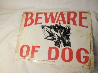 Beware Of Dog 8 " X 12 " 1981 Vintage Aluminum Metal Sign Four Paws Products Ltd.