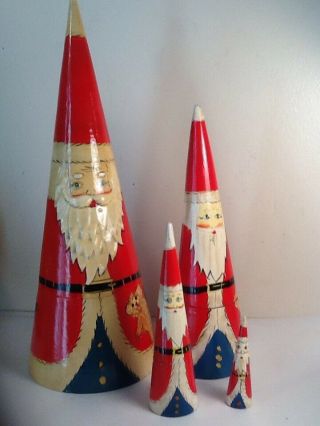 Vintage Unique Cone Shaped Set Of 4 Nesting Stacking Christmas Santa