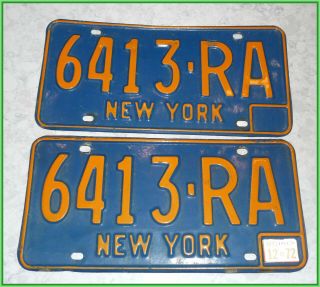 York State 1966 To 1973 License Plate 1972 Blue W/gold 6413 - Ra