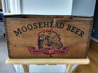 Vintage Moosehead Beer Wooden Dovetailed Wood Crate Box Without Lid