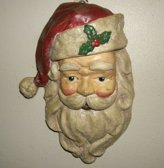 Vintage Paper Mache Santa Claus Face Head Farm House Country Wall Hanging 12 " T.
