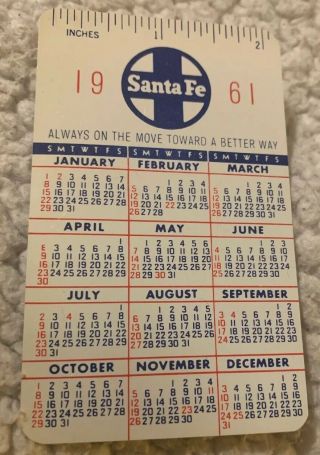 Vintage Pocket Calendar 1961 SANTA FE RAILROAD 2