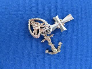 Vintage 925 Sterling Silver Charm Faith Hope Charity Cross Anchor Heart 3 G