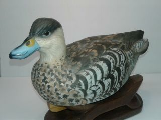 Silver Teal Hand Carved & Painted Wood Wooden Duck Decoy
