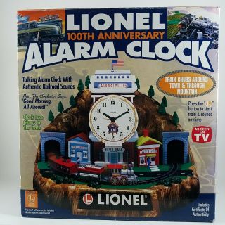 Nib Lionel Train Town Station Centennial 1900 - 2000 Alarm Clock 3 Magnet Trains
