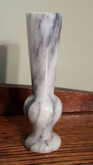 Vintage Marble Alabaster Stone Bud Vase Mid Century Gray Footed