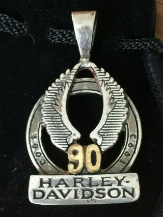 Harley Davidson 90th Anniversary 1903 - 1990 Sterling Silver 18k Large Pendant