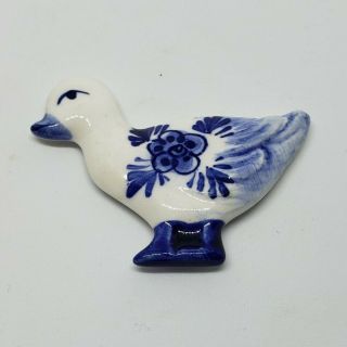 Vintage Dalft Magnet Duck Goose Bird Blue White