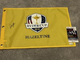 Dustin Johnson Signed 2016 Ryder Cup Flag Hazeltine Masters 2016 Us Open Jsa