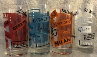 Set Of 5 Pan Am Airlines Countries Vintage Travel Glass 1961 4 Colors Mcm