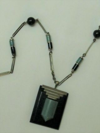 Vintage 1930s Jakob Bengel Necklace Chrome Links and Bakelite Beads 2