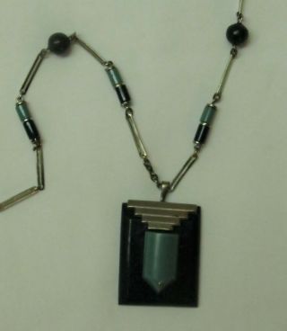 Vintage 1930s Jakob Bengel Necklace Chrome Links and Bakelite Beads 3