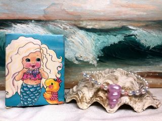 Vtg Sweet Sea Royal Necklace Avon Child Pearl Rhinestone Mermaid 1986 Tomy Shell