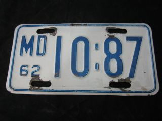1962 Maryland Motorcycle License Plate Yom Md 10:87 