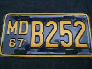 1967 Maryland Motorcycle License Plate Yom Md B252 
