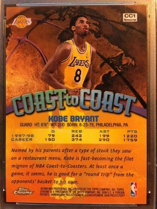 1998 Topps Chrome Kobe Bryant Refractor PSA 10 Coast To Coast CC1 ...