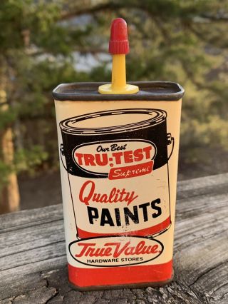 Vintage Tru - Test True Value Handy Oiler 4 Oz Metal Oil Can Gas Sign -