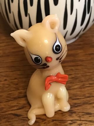 Vintage 1950’s Hand Blown Murano Glass Opaque Cat Wearing A Bow Tie