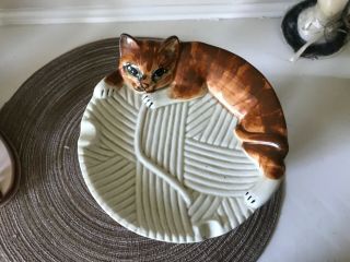 Vintage Mann Cat Ashtray Ceramic Hand Painted