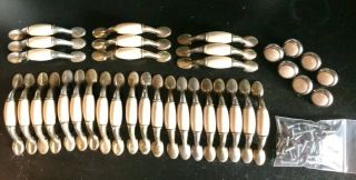 29 Antique Porcelain & Bronze Cabinet/drawer Handles & 7 Knobs With Screws