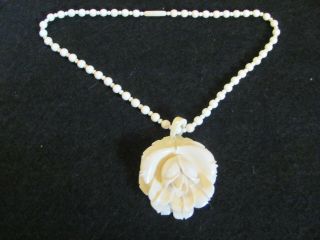 Vintage Carved Rose Pendant W Necklace - Screw Clasp - Wow