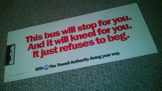 Nyc Subway Sign Poster Mta York Ny Transit Authority Kneeling Bus Stop Beg