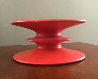 Vintage Pedestal Stand Candle Holder Small Cake Stand Mcm Deco Red