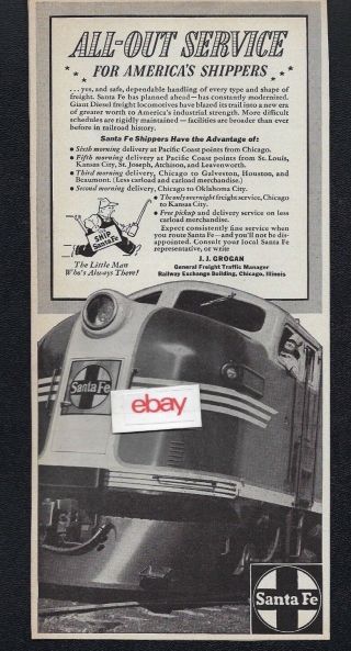 Santa Fe Railroad 1941 Gm Diesel Locomotives All - Out Shippers Service Ad